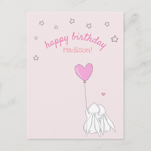 Carte Postale Joyeux Anniversaire ! Fille aux adorables lapins d (Devant)