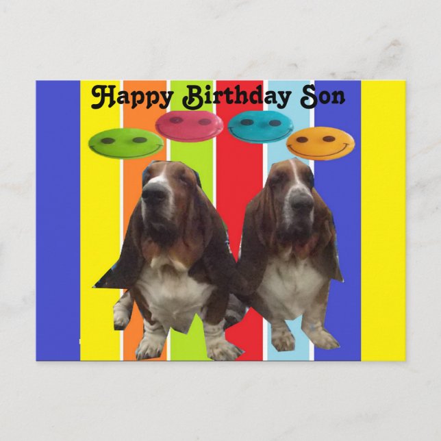 Carte postale Joyeux anniversaire fils Basset (Devant)