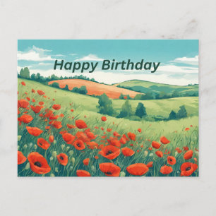 Carte Postale Joyeux Anniversaire Fleur de Coquelicot Prairie
