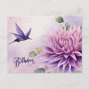 Carte Postale Joyeux Anniversaire Fleur de Dahlia Aquarelle 