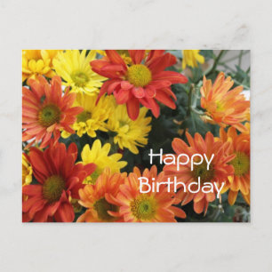 Carte Postale Joyeux anniversaire, fleur de marguerite rouge, ja