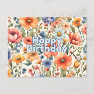 Carte Postale Joyeux Anniversaire Fleurs Aquarelle Abstraites