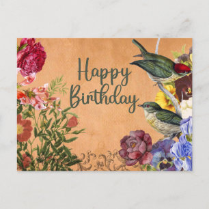 Carte Postale Joyeux Anniversaire Fleurs Aquarelle Vintage, Oise