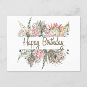 Carte Postale Joyeux Anniversaire Fleurs aquarelles exotiques, F