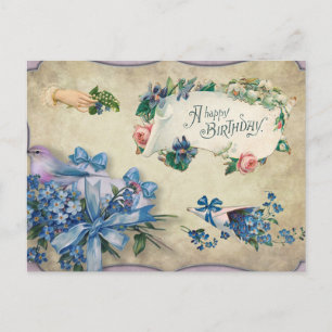 Carte Postale Joyeux Anniversaire Fleurs Bleues Vintage de Ne m'
