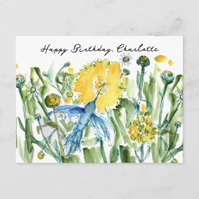 Carte Postale Joyeux Anniversaire Fleurs Colibris Personnalisés (Devant)
