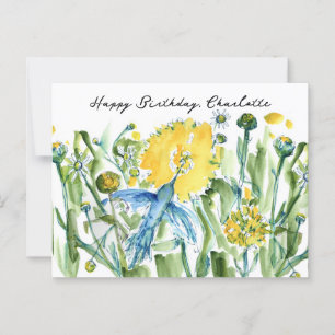 Carte Postale Joyeux Anniversaire Fleurs de Colibri Personnalisé