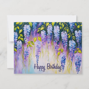 Carte Postale Joyeux Anniversaire Fleurs de Glycine Violette