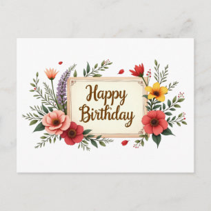 Carte Postale Joyeux Anniversaire Fleurs de Jardin Abstrait 