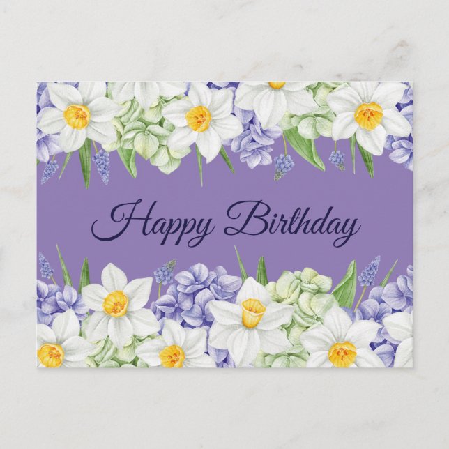 Carte Postale Joyeux anniversaire Fleurs de jonquille et d'horte (Devant)