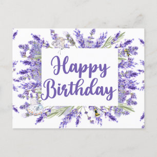 Carte Postale Joyeux Anniversaire Fleurs De Lavande Aquarelle
