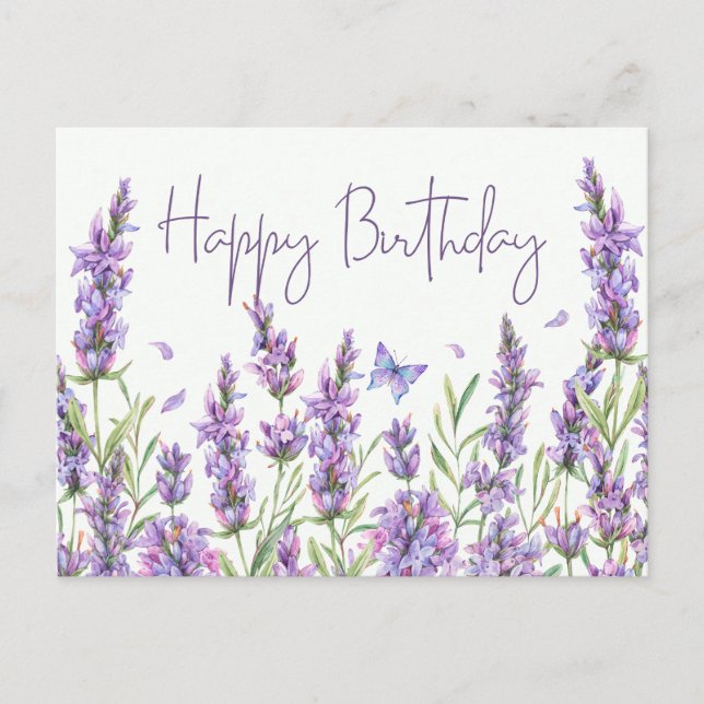 Carte Postale Joyeux Anniversaire Fleurs De Lavande Aquarelle (Devant)