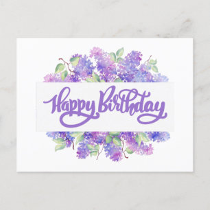 Carte Postale Joyeux Anniversaire Fleurs de Lilas Violet Aquarel