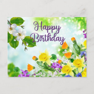 Carte Postale Joyeux Anniversaire Fleurs de printemps colorées