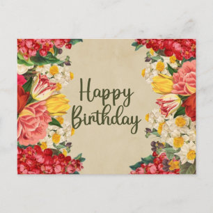 Carte Postale Joyeux Anniversaire Fleurs de Printemps Vintage 