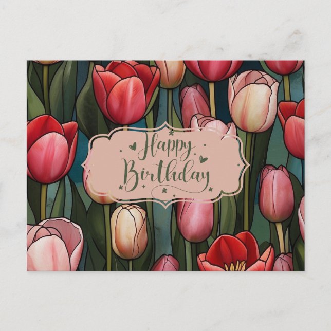 Carte Postale Joyeux Anniversaire Fleurs de Tulipe (Devant)