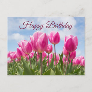Carte Postale Joyeux Anniversaire Fleurs de Tulipe Rose 