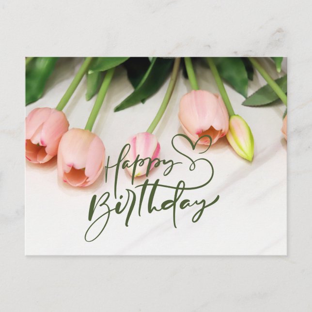 Carte Postale Joyeux Anniversaire Fleurs de Tulipe Rose  (Devant)