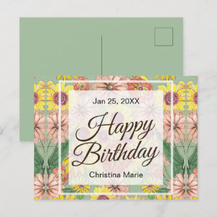 Carte Postale Joyeux Anniversaire Fleurs de Zinnia