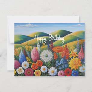 Carte Postale Joyeux Anniversaire Fleurs d'été sur les collines