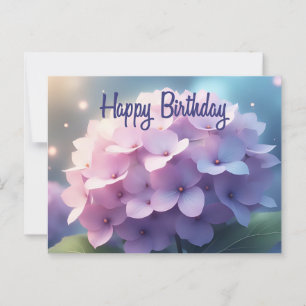 Carte Postale Joyeux Anniversaire Fleurs d'Hortensia Rose Violet