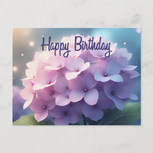 Carte Postale Joyeux Anniversaire Fleurs d'Hortensia Rose Violet (Devant)