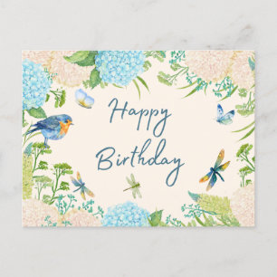 Carte Postale Joyeux Anniversaire Fleurs D'Hydrangea Aquarelle