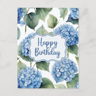Carte Postale Joyeux Anniversaire Fleurs d'Hydrangea Bleu Aquare