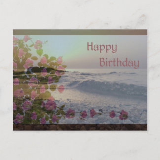 Carte Postale Joyeux Anniversaire - Fleurs d'Océan & Bougainvill