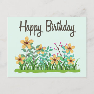 Carte Postale Joyeux Anniversaire Fleurs Jaunes Jaunes Mignonnes