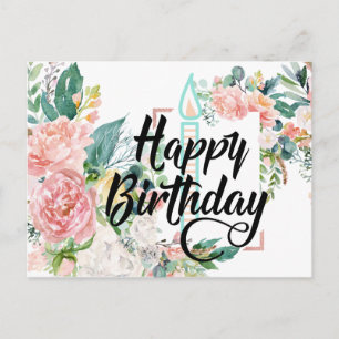 Carte Postale Joyeux Anniversaire Fleurs Roses