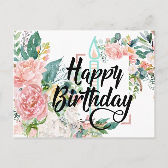 Carte Postale Joyeux Anniversaire Fleurs Roses (Devant)