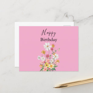 Carte Postale Joyeux Anniversaire Fleurs Sauvages Rose