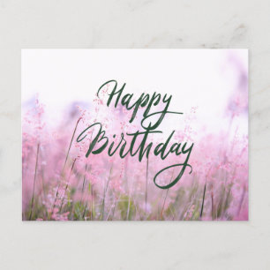 Carte Postale Joyeux Anniversaire Fleurs Sauvages Rose Pâle 