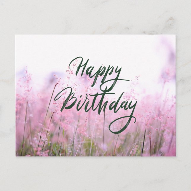 Carte Postale Joyeux Anniversaire Fleurs Sauvages Rose Pastel (Devant)