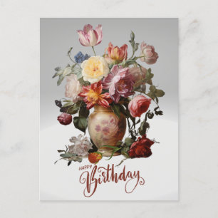 Carte Postale Joyeux Anniversaire Fleurs Victoriennes dans le Va