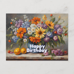 Carte Postale Joyeux anniversaire Fleurs Vintages et fruits