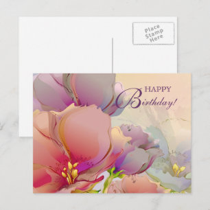Carte Postale Joyeux anniversaire. Floral de Pink