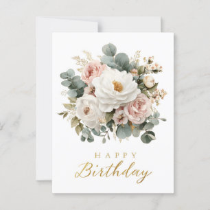 Carte Postale "Joyeux Anniversaire" Floral Élégant 
