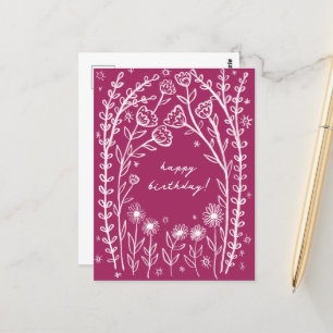 Carte Postale Joyeux Anniversaire Floral Fantaisie Croquis Gribo