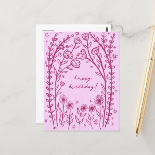 Carte Postale Joyeux Anniversaire Floral Fantaisiste Croquis Doo