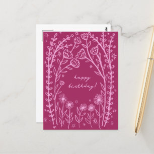 Carte Postale Joyeux Anniversaire Floral Fantaisiste Croquis Doo