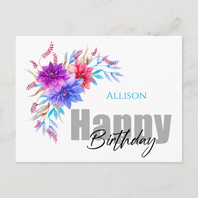 Carte postale Joyeux Anniversaire Floral Watercolo (Devant)