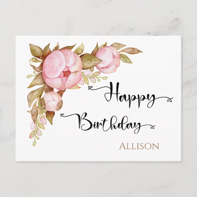 Carte postale Joyeux Anniversaire Floral Watercolo