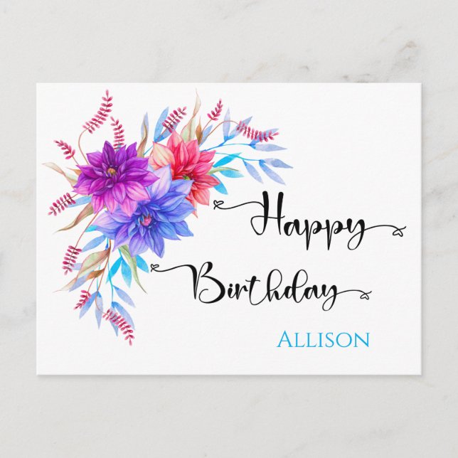 Carte postale Joyeux Anniversaire Floral Watercolo (Devant)