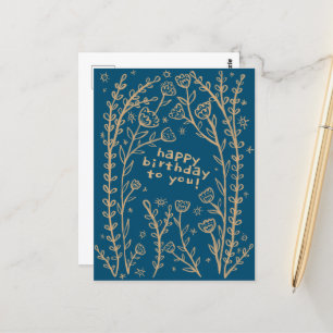 Carte Postale JOYEUX ANNIVERSAIRE Floral Whimsical Sketch Doodle