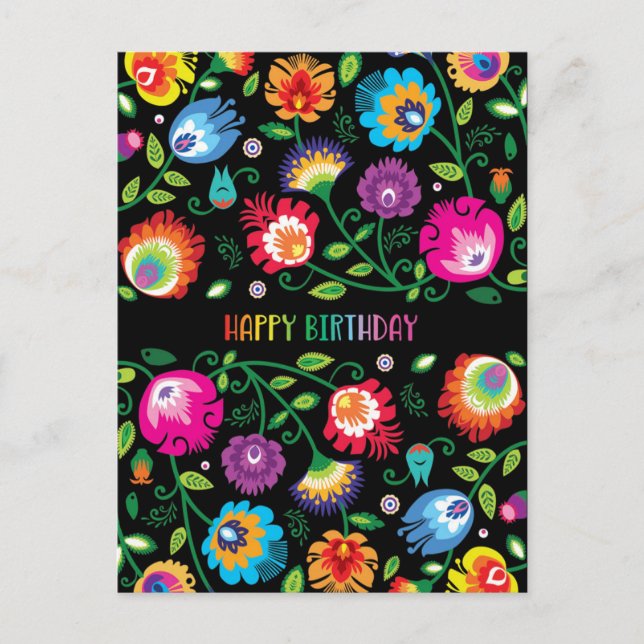 Carte Postale 🌸 Joyeux anniversaire folklore vertical personnal (Devant)
