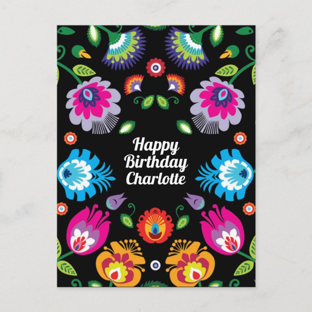Carte Postale 🎁 Joyeux anniversaire folklore vertical personnal (Devant)