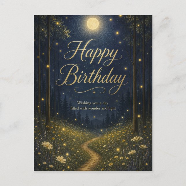 Carte Postale Joyeux Anniversaire Forêt Enchantée Papillon de Nu (Devant)