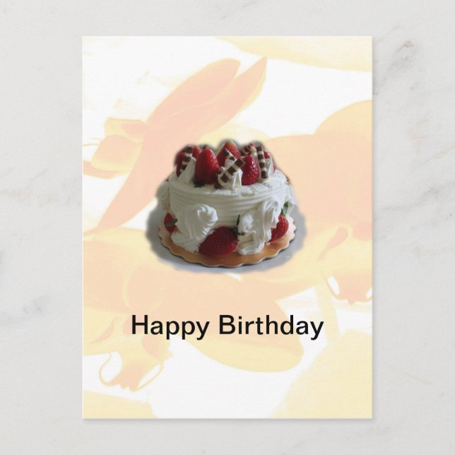 Carte Postale joyeux anniversaire fraise, gâteau au chocolat (Devant)